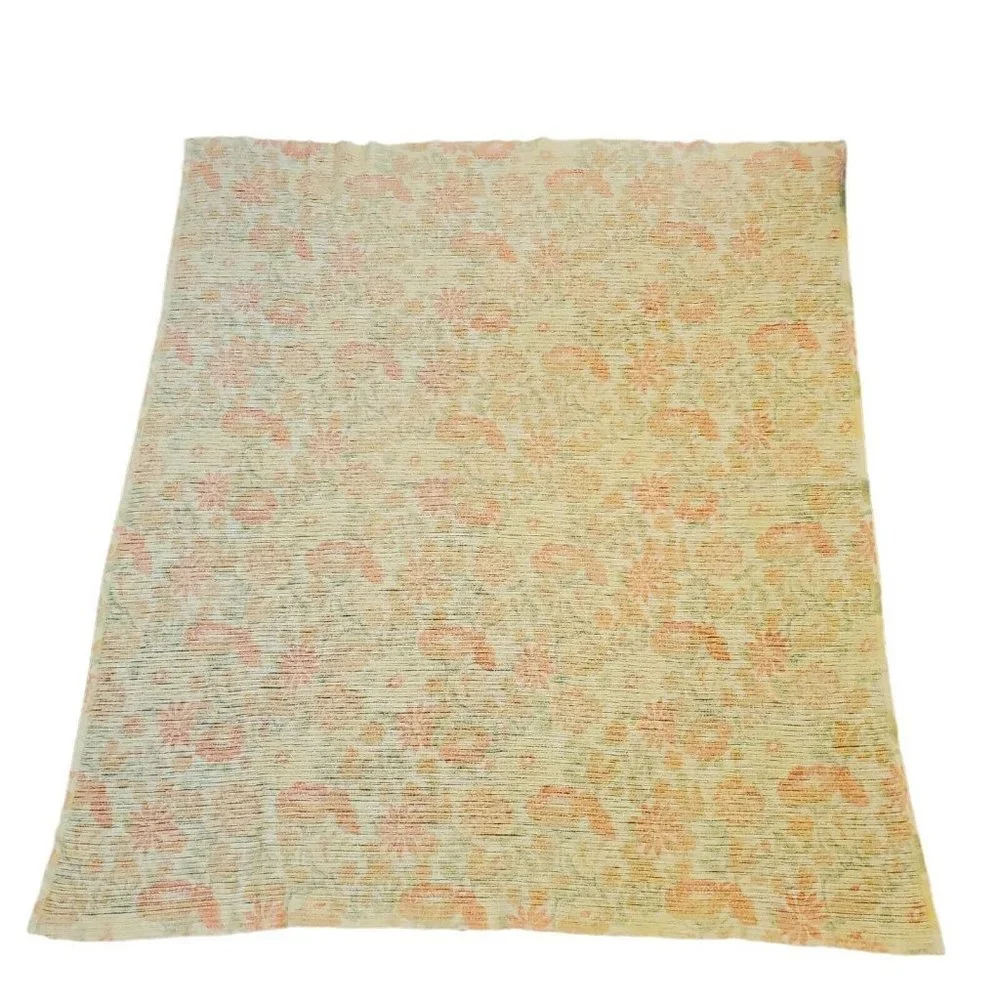 Vintage 70s Retro‎ Yellow Waffle Weave Blanket Orange Floral Flowers 66 X 74